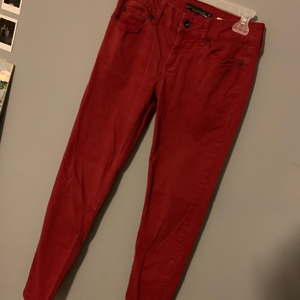 Red skinny jeans